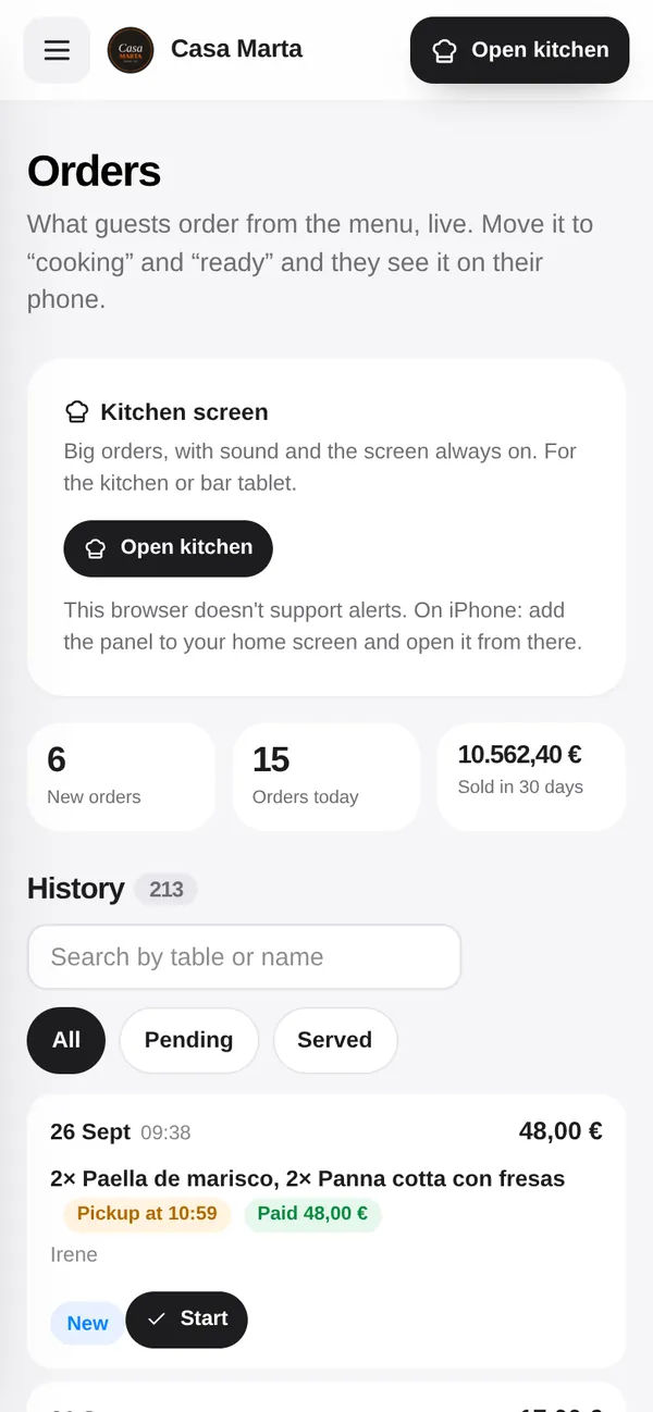 Every order, the moment it's placed