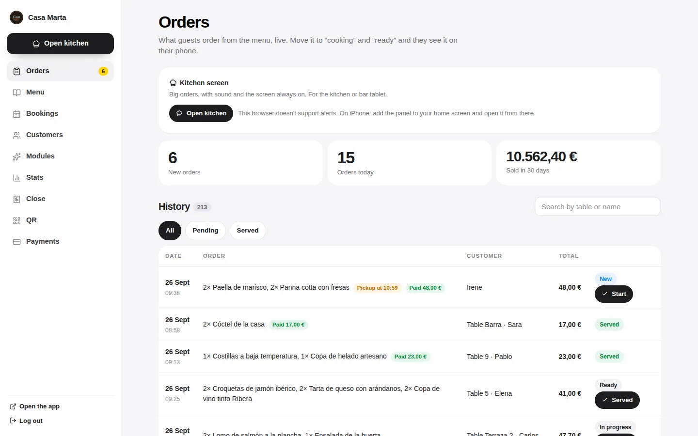 Every order, the moment it's placed