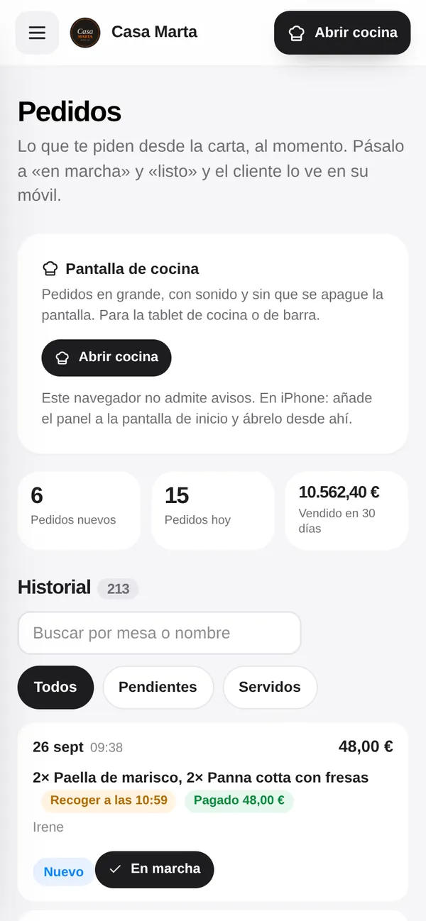 Cada pedido, en cuanto lo hacen