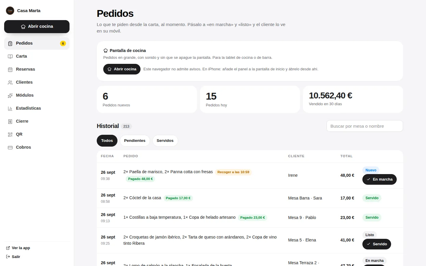 Cada pedido, en cuanto lo hacen